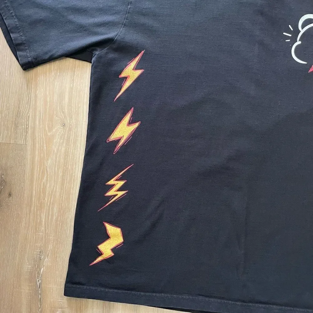 Maybe Crazy Men’s XL Black Streetwear Tee T-Shirt Drawstring Collar Lightning - Picture 2 of 7